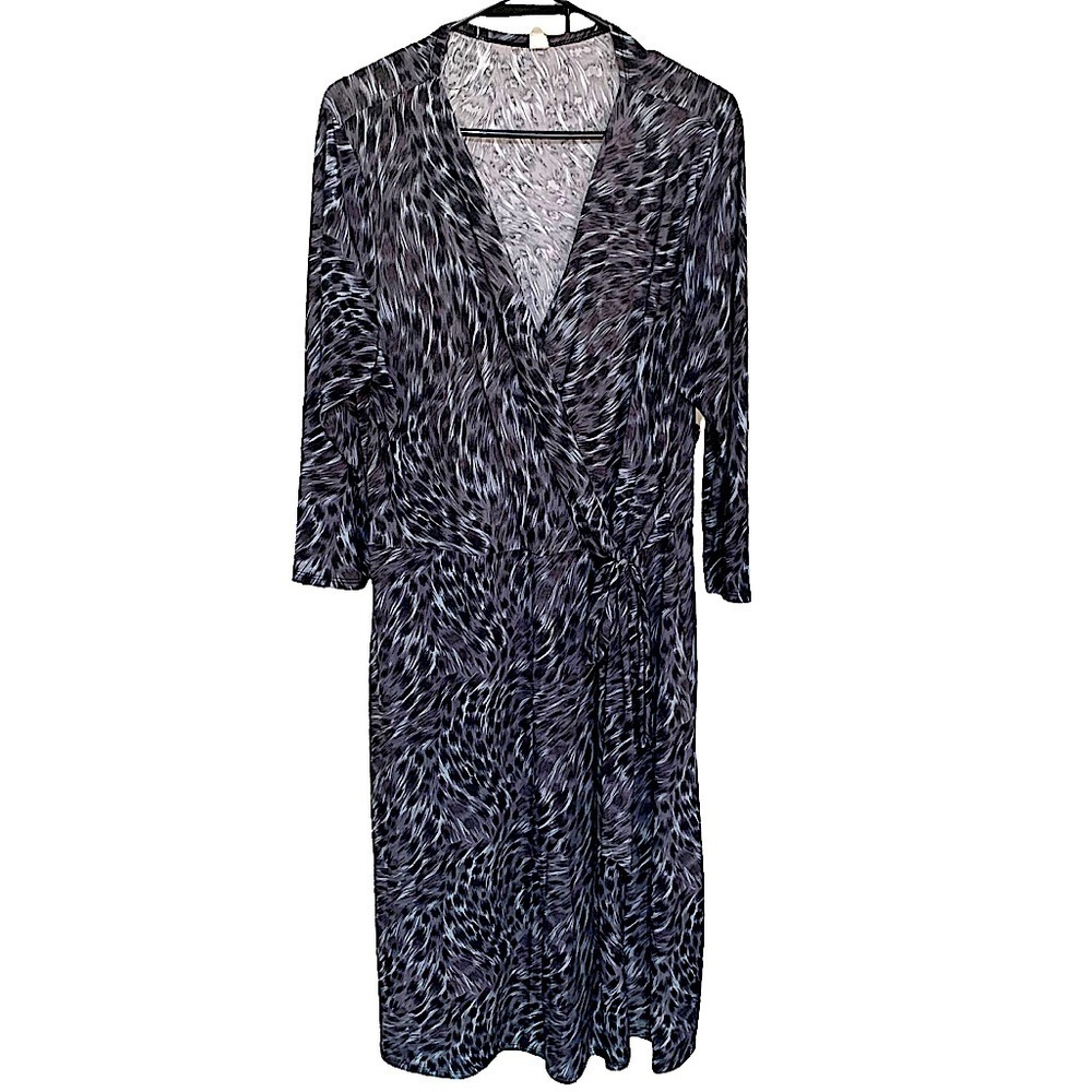 H&h Cool Tones Animal Print Faux Wrap Dress Sz 16/18